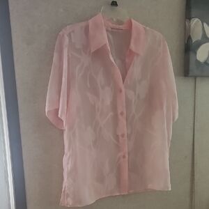 Aritzia Sheer Pale Pink Short-Sleeve Button-Up Blouse